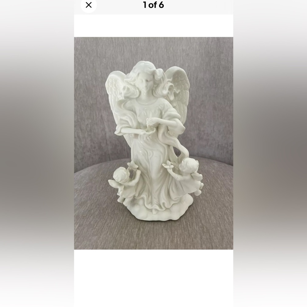 Partylite Angel of Light Angel Candle Holder And Cherubs 8" Bisque Xmas